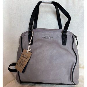 American Leather Co. Lenox Triple Entry Crossbody Handbag Purse Gray Black